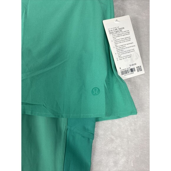 Lululemon 2-in-1 skirt tight Tennis 25” Maldives green NWT RARE size 8 - Picture 3 of 11